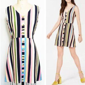 BCX Stripped Retro Sleeveless V-neck Dress L